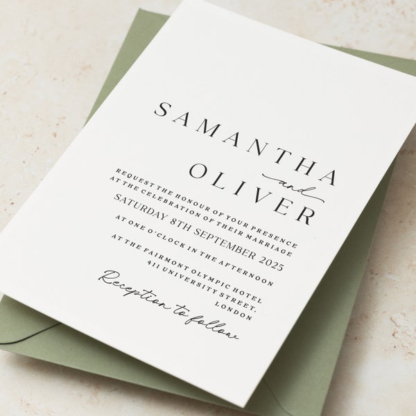 Simple Personalised Wedding Invitations, Modern White Wedding Invites, Classic Wedding Invitations on Textured Card with Envelopes Included