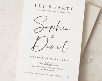Classic Wedding Invitation, Personalised Evening Reception Invites, Elegant Wedding Invite with Choice of Envelopes and Custom Design #108