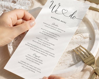 Printed Wedding Menu, Wedding Menu Cards, Modern Script Wedding Dinner Menu, Wedding Table Decorations, Minimalist Reception Dinner Menu