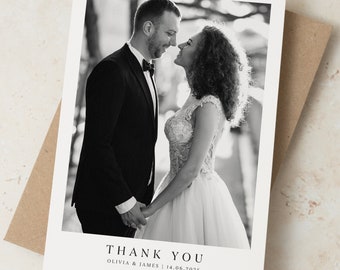 Personalised Photo Wedding Thank You Cards, Wedding Thank You Cards, Modern Wedding Photo Thank You Card, Thank You Card with Envelopes