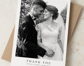 Wedding Thank You Cards, Photo Thank You Cards, Personalised Picture Wedding Thank You Card, Simple Thank You Wedding Cards with Envelopes