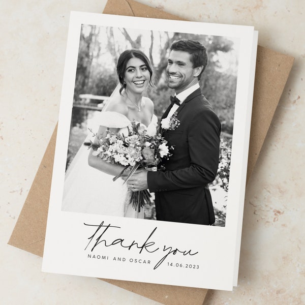 Simple Photo Thank You Wedding Cards, Simple Thank You Wedding Cards, Folded Wedding Thank You Cards with Photo, Thank You with Envelopes