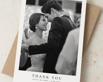 Eenvoudige bruiloft bedankkaarten met aangepaste foto, gevouwen gepersonaliseerde foto bruiloft bedankkaarten met enveloppen Minimalistische bedankkaart