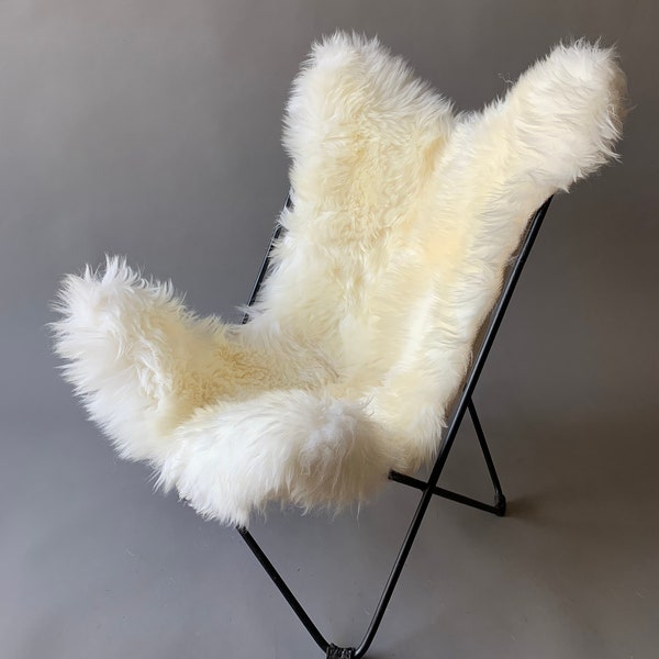 Butterfly mini chair,sheep leather, BKF Argentina, Silla baja de diseño, Chair design, wabi sabi.