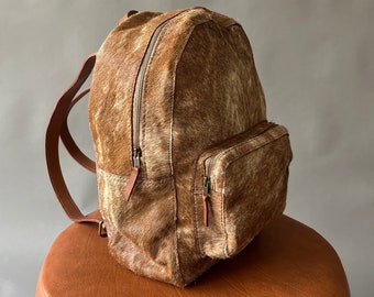 leather backpack, cowhide backpack, handmade backpack, cowhide rucksack, brown leather bag, leather handbag, natural cowhide bag