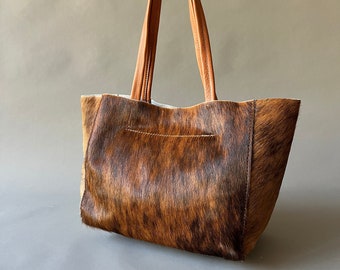 leather bag, leather tote, cowhide totebag. Gift for her