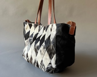 Patchwork cowhide bag, Leather bag, Cowhide shoulder bag, Cow fur bag, Cowhide tote bag, handmade in Argentina. Unique pieces