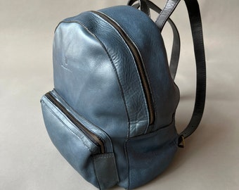 leather backpack, vegetable tanned leather backpack, handmade backpack, leather rucksack, blue leather bag, leather handbag, backpack