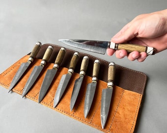 Argentine steak knife, asado knives set x 8, deer horn & wood handle, stainless steel, amazing craftsmanship