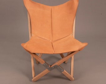 Butterfly mini chair BKF, vegetable tanned leather, folding chair, Argentina