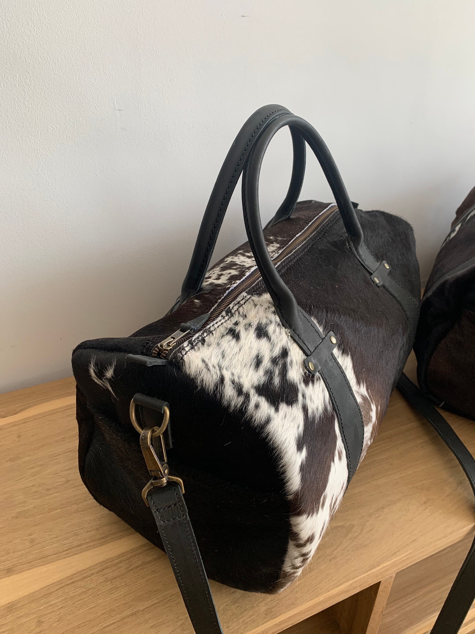 Leather travel bag weekender bag cowhide bag crossbody bag Etsy