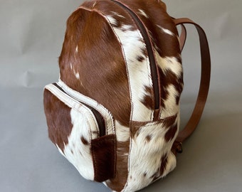 Cowhide backpack, Handmade bag, Luxury leather bag, Cow Fur Rucksack, Natural leather bag, Handcrafted bag. Made in Argentina