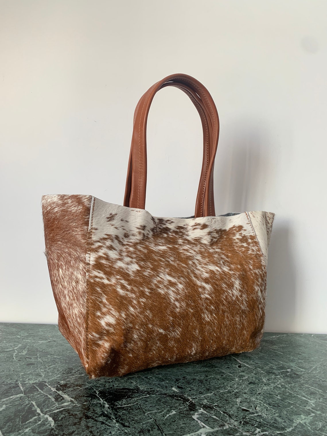 Cowhide tote bag leather bag cowhide tote Etsy