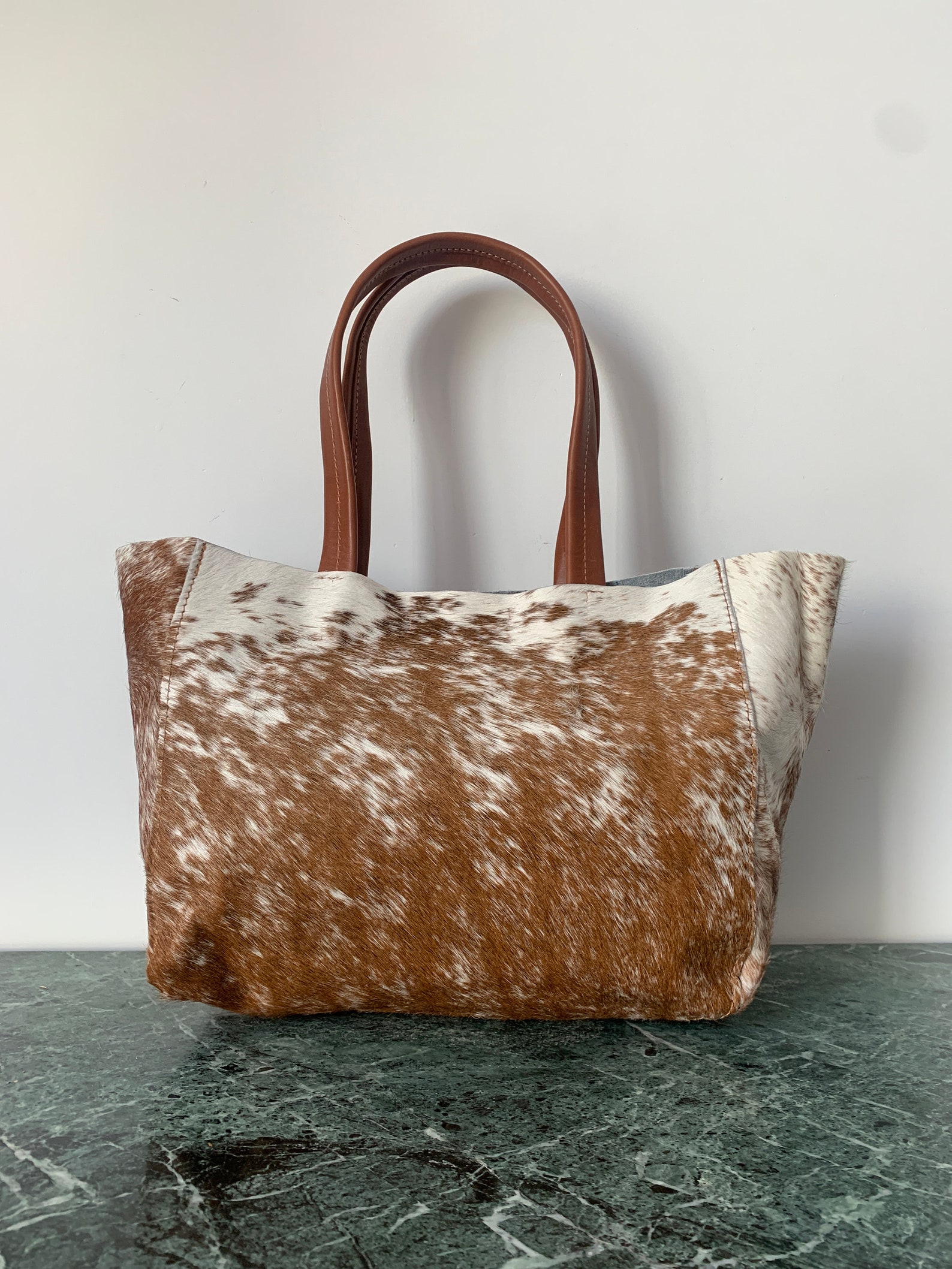 Cowhide tote bag leather bag cowhide tote Etsy