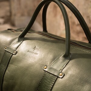 Weekender Bag, XL size, genuine leather bag, Duffel Leather Bag, Cabin bag, Vegetable Tanned bag, XXL, Green Leather image 4