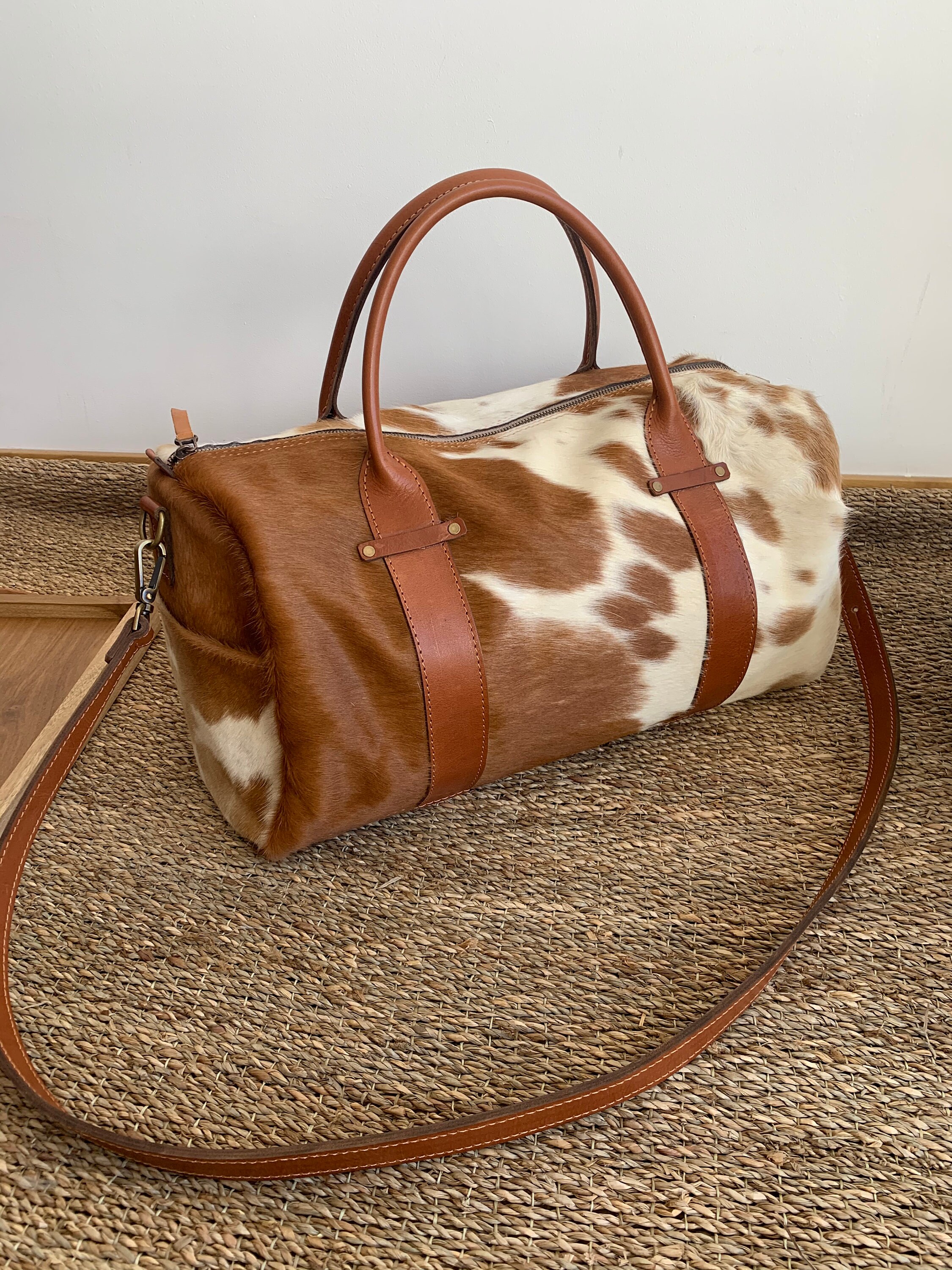Handmade leather duffle bag cowhide travel bag Handcrafted Etsy