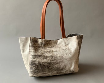 cowhide tote bag, Leather tote, Leather bag, Handcrafted, Argentina