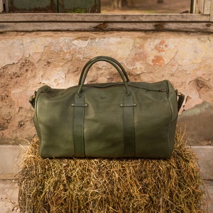 Weekender Bag, XL size, genuine leather bag, Duffel Leather Bag, Cabin bag, Vegetable Tanned bag, XXL, Green Leather image 7