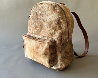 Cowhide bag, Natural leather backpack, Genuine leather bag, Fashion cow fur bag. Made in Argentina