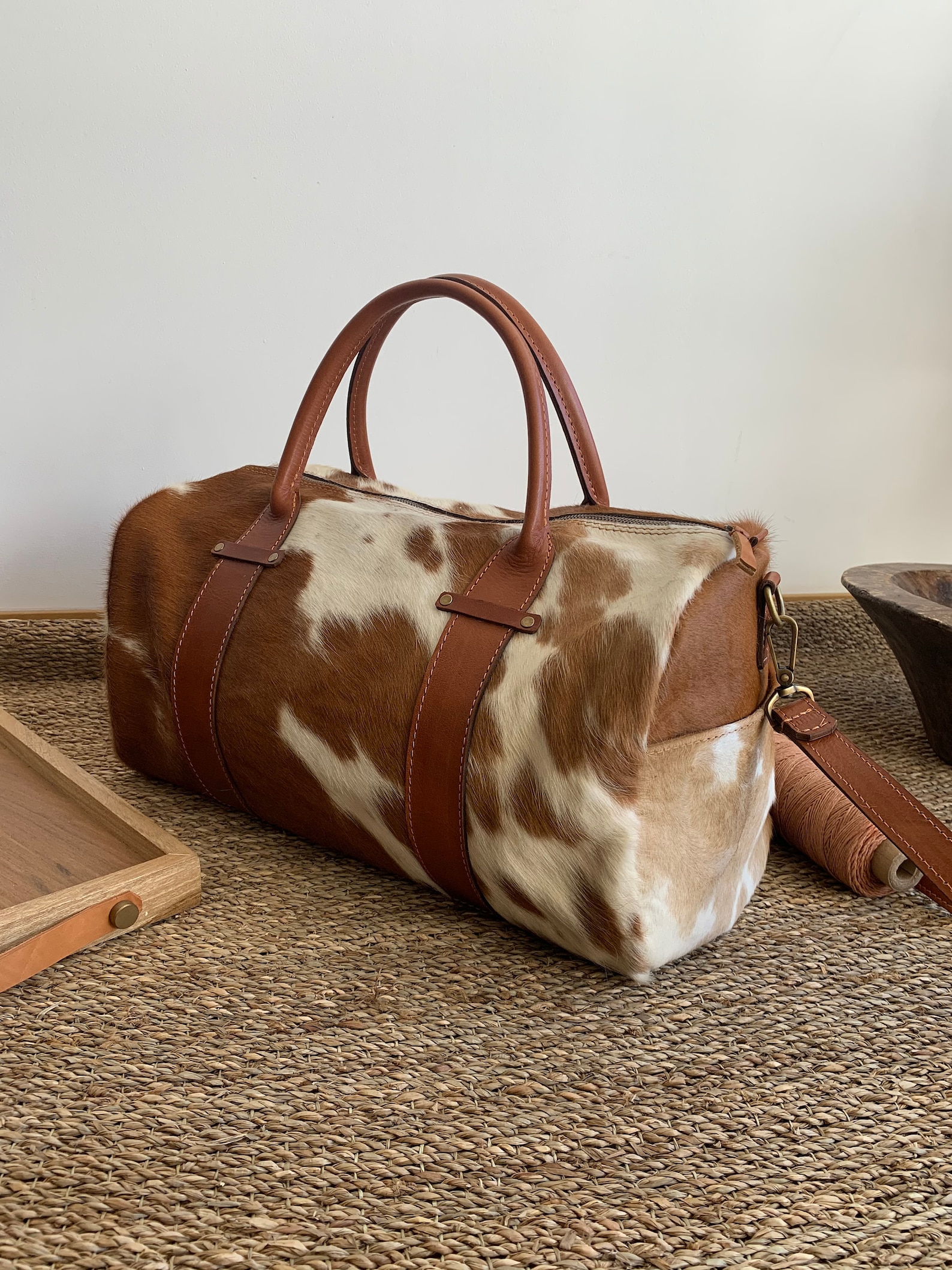 Handmade leather duffle bag cowhide travel bag Handcrafted Etsy