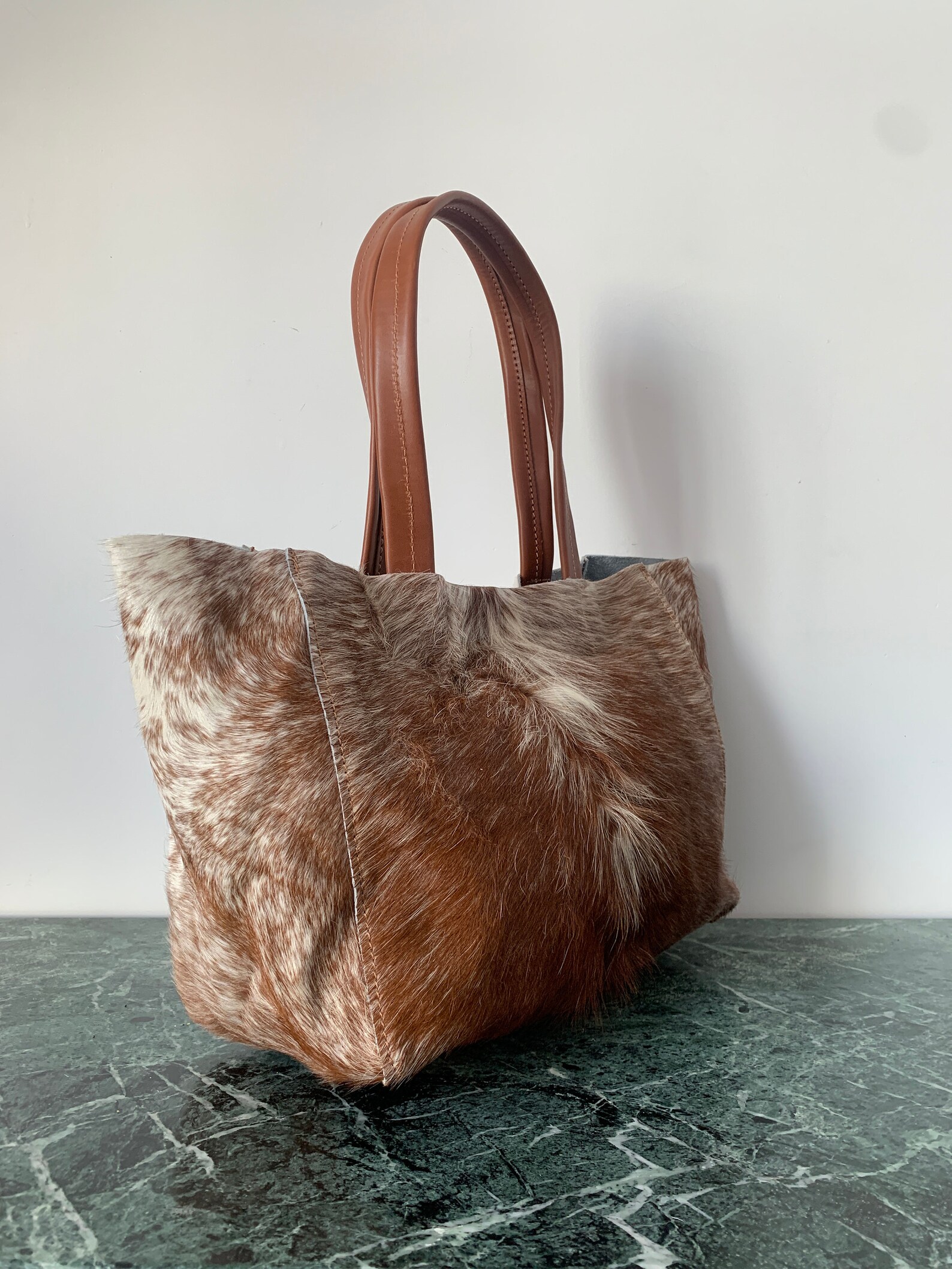 Cowhide tote bag leather bag cowhide tote Etsy