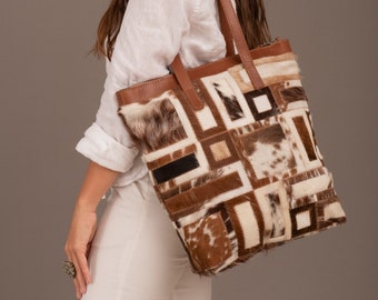 Patchwork cowhide bag, Leather bag, Cowhide shoulder bag, Cow fur bag, Cowhide tote bag, handmade in Argentina. Unique pieces