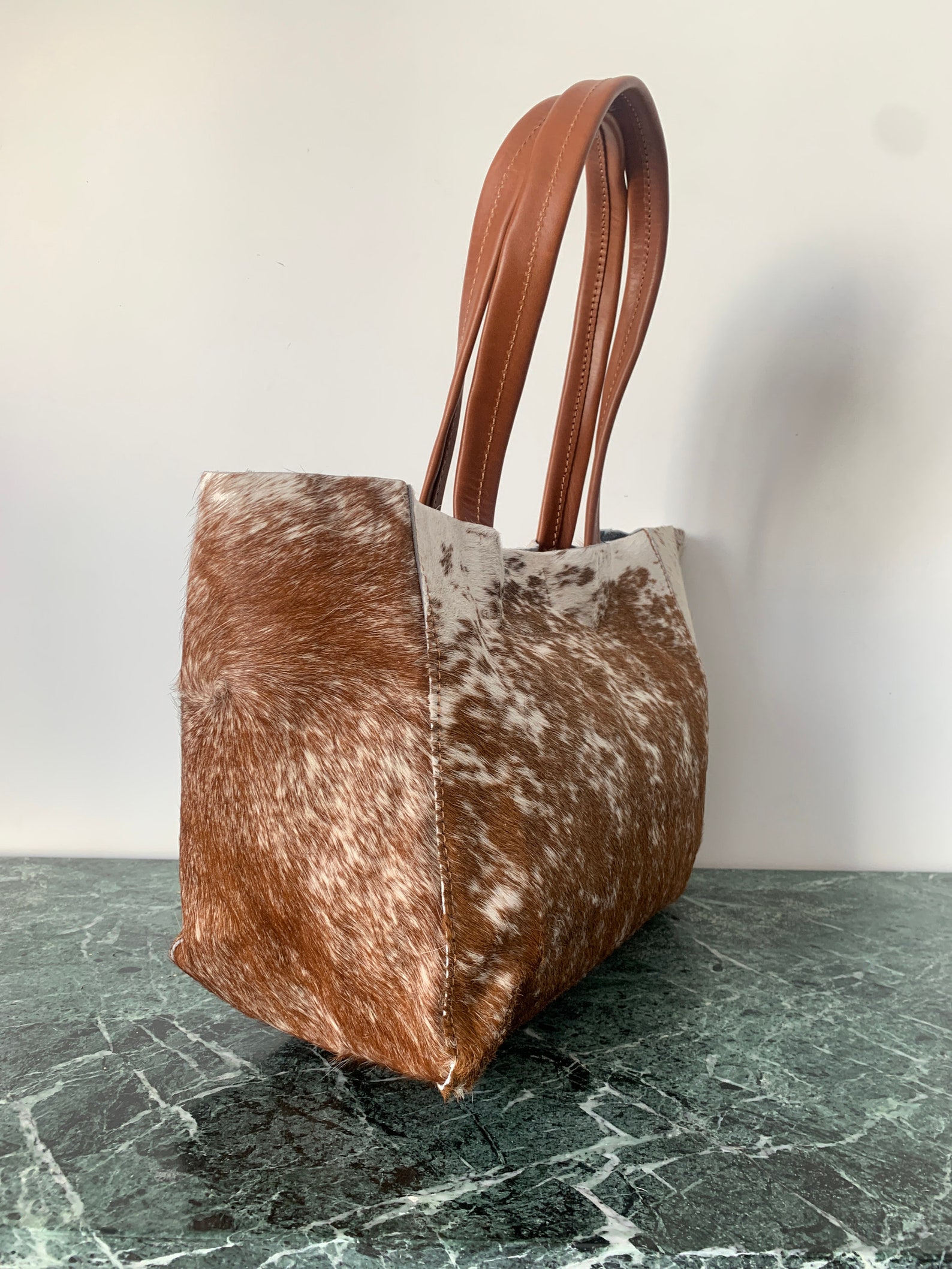 Cowhide tote bag leather bag cowhide tote Etsy