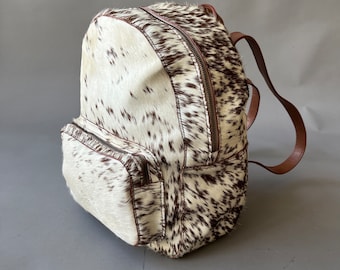 cowhide backpack, handmade backpack, cowhide rucksack, leather handbag, natural cowhide bag