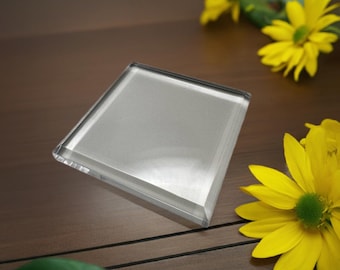 Clear Acrylic Display Base: 3" x 3" x 1/2" Square with Beveled Edges