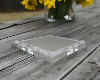 Modern Clear Acrylic Display Base - 8" x 8" x 1/2"  Square, Beveled Edge