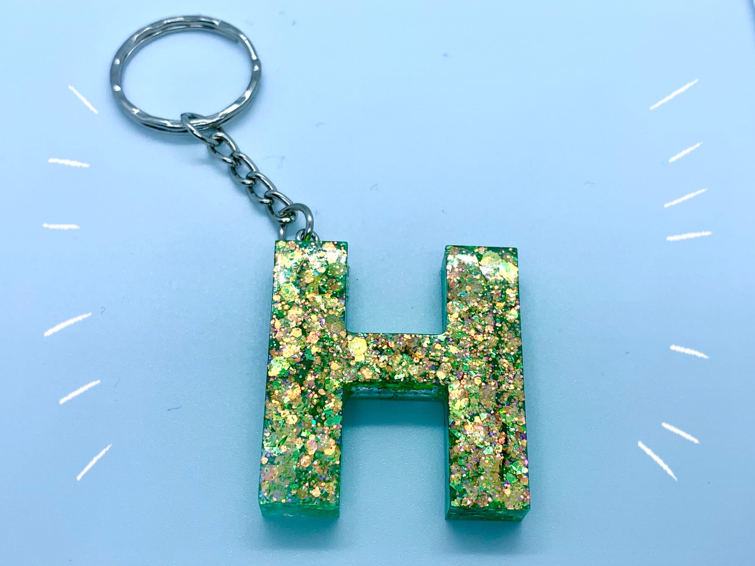 Resin letter H keychain iridescent glitter Opal unique gift Etsy