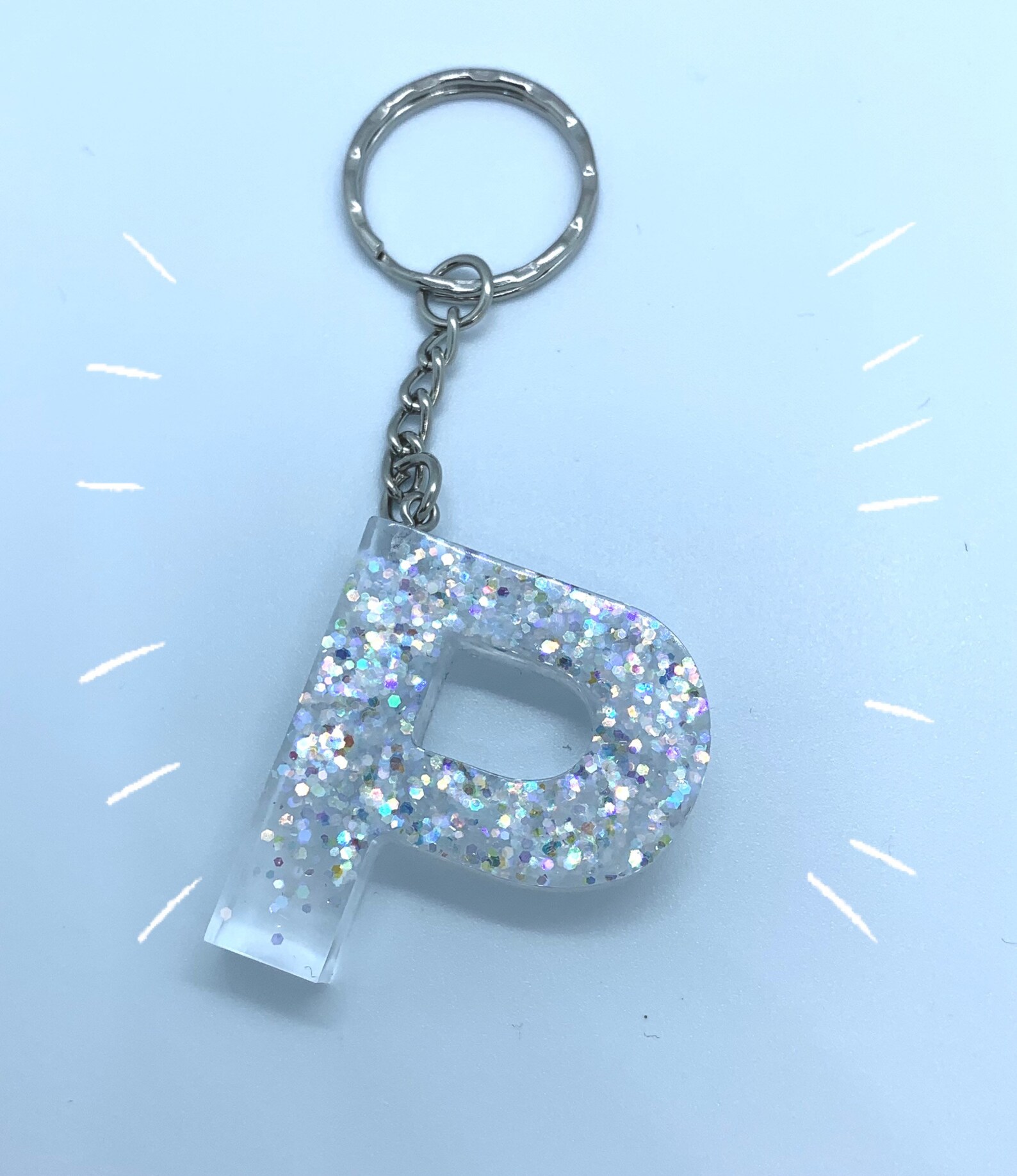 Resin letter P keychain iridescent glitter Opal unique gift Etsy