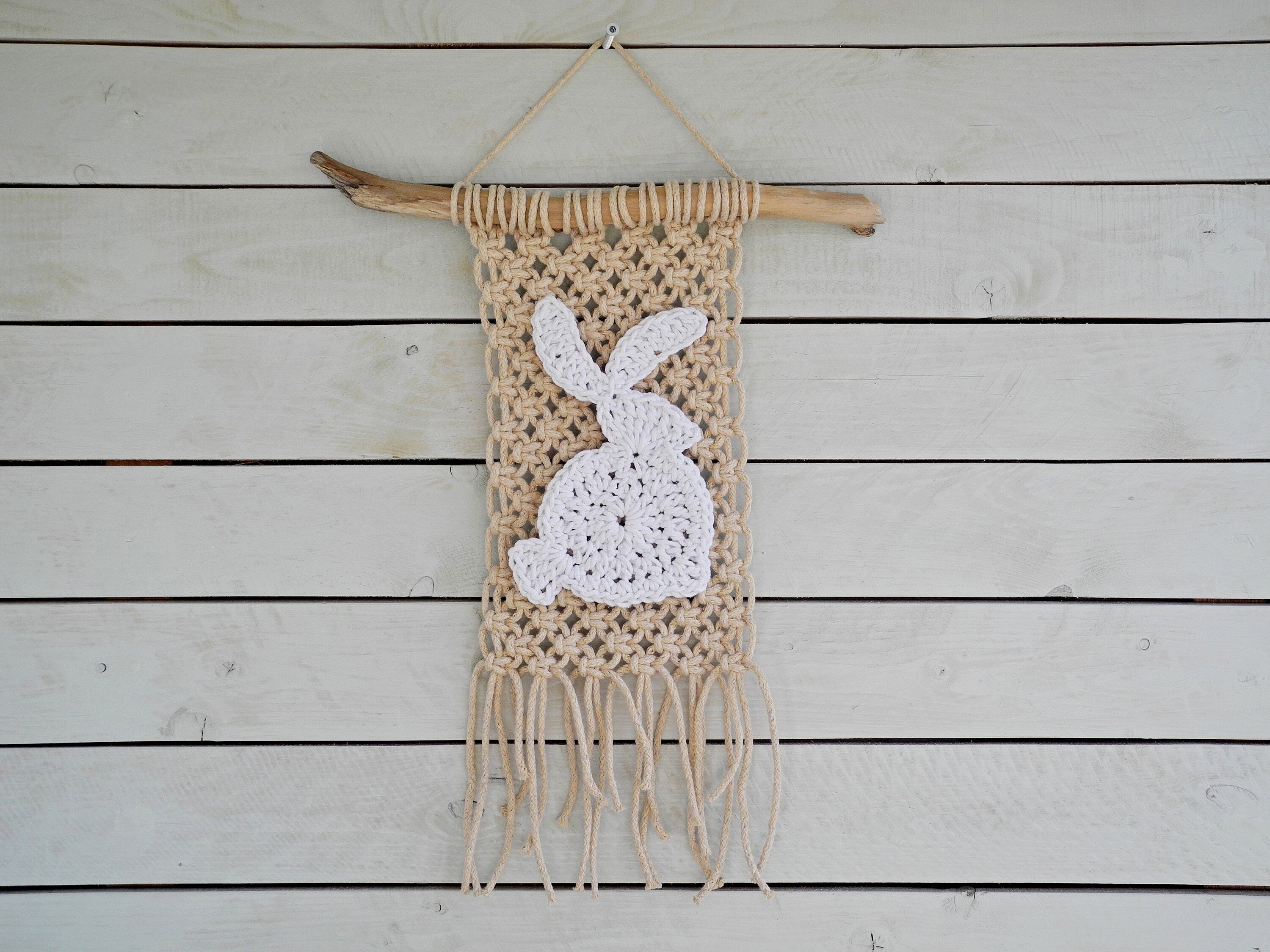 Bunny Macrame Wall Hanging Small Boho Tapestry Nursery Decor Etsy