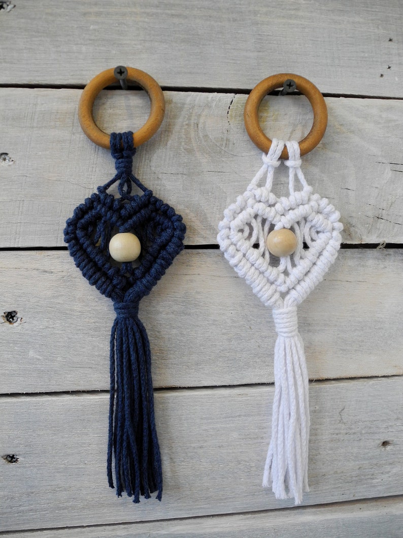 Small Macrame Heart Car Rear View Mirror Hanging Heart Etsy