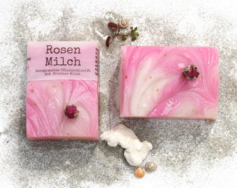 Naturseife *RosenMilch*  120 g aus Pflanzenölen - Rosenduft - Kuhmilch - Hautpflege Duschseife Milchseife Naturkosmetik Handmade Rose