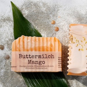 Naturseife ButtermilchMango 120 g aus Pflanzenölen Buttermilch Duschseife Hautpflege Naturkosmetik Milchseife Mango fruchtig handmade Bild 1