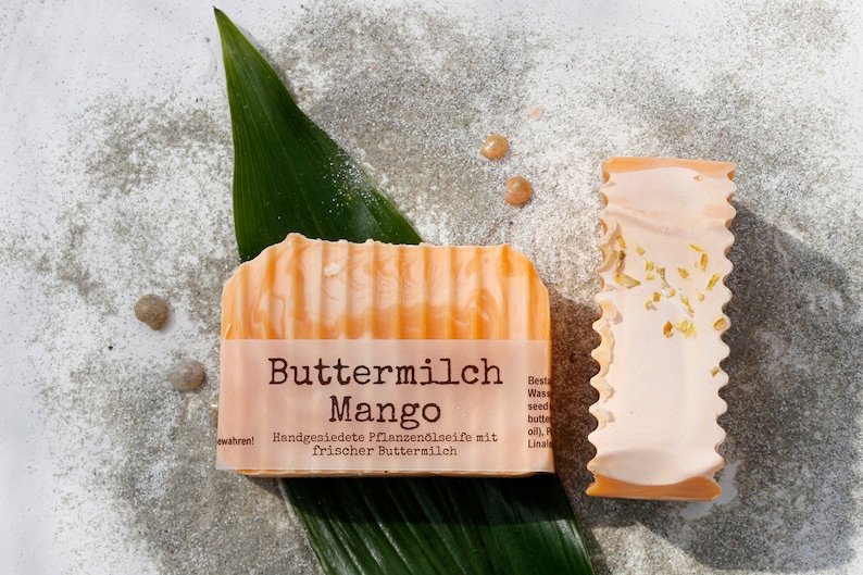 Naturseife ButtermilchMango 120 g aus Pflanzenölen Buttermilch Duschseife Hautpflege Naturkosmetik Milchseife Mango fruchtig handmade Bild 1