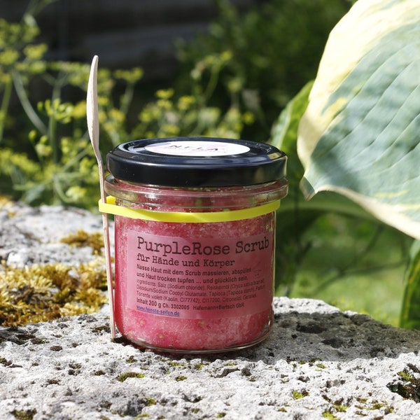 Körperpeeling *PurpleRose Scrub* pflegende Naturkosmetik, zarte, trockene, empfindliche Haut Peeling Rose Hautpflege Salz Reiskeimöl vegan