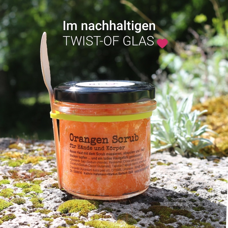 Naturkosmetik Orangen Scrub Körperpeeling, Hautpeeling, Peeling, Zitrus, Vegan, sanft zur Haut, Hautpflege, Salz, Reiskeimöl, Spa handmade Bild 8