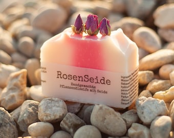 Natural soap *RosenSeide* 120 g made from vegetable oils, nourishing silk proteins from sustainably sourced silk, shower soap, soap, ZeroWaste