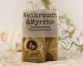 Naturseife *Weihrauch & Myrrhe* 120 g mit himmlisch würzigem Duft, handmade, Pfegeseife orientalischem Duft – Duschseife - Mandelöl - vegan