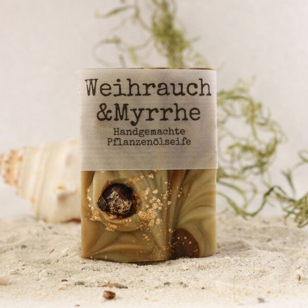 Naturseife *Weihrauch & Myrrhe* 120 g mit himmlisch würzigem Duft, handmade, Pfegeseife orientalischem Duft – Duschseife - Mandelöl - vegan