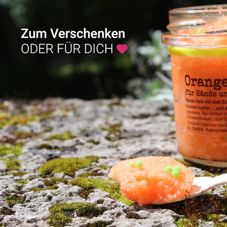 Naturkosmetik Orangen Scrub Körperpeeling, Hautpeeling, Peeling, Zitrus, Vegan, sanft zur Haut, Hautpflege, Salz, Reiskeimöl, Spa handmade Bild 10