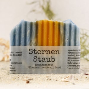 Peelingseife Sternenstaub 120 g aus Pflanzenölen VEGAN Gärtnerseife Mechanikerseife Neroliduft Scrub mit Sheabutter und Mandelöl Bild 5