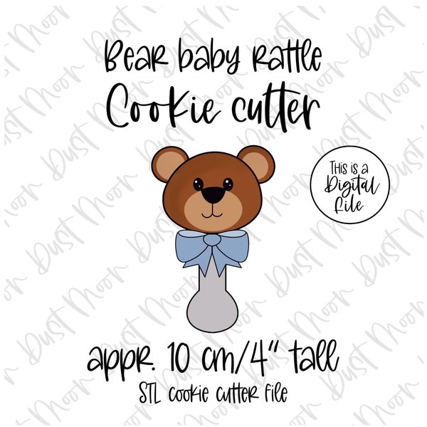 Digital Bear baby rattle 4inch/10cm - STL cookie cutter file DIGITAL