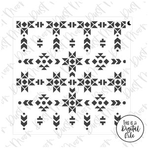 May include: A black and white digital file featuring a geometric pattern with repeating shapes. The design includes triangles, diamonds, and arrow-like elements arranged in a symmetrical layout. The text "This is a Digital File" is in a circle in the bottom right corner.