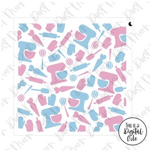 DIGITALE SVG - 2-delige Let&#39;s bake patroon voor voor Mylar / plastic cookie stencils (Geen fysiek product)