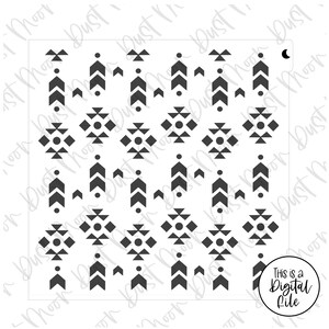 May include: Black and white geometric pattern with arrows and squares. The pattern is repeated throughout the image.
