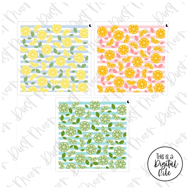 lemon, orange and lime DIGITAL SVG No physical product 4-part citrus and stripes for Mylarplastic cookie stencils