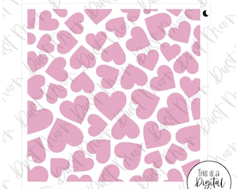 May include: A square, white background with a repeating pattern of pink hearts in various sizes. The image includes the text "This is a Digital File" in a circular design in the bottom right corner.